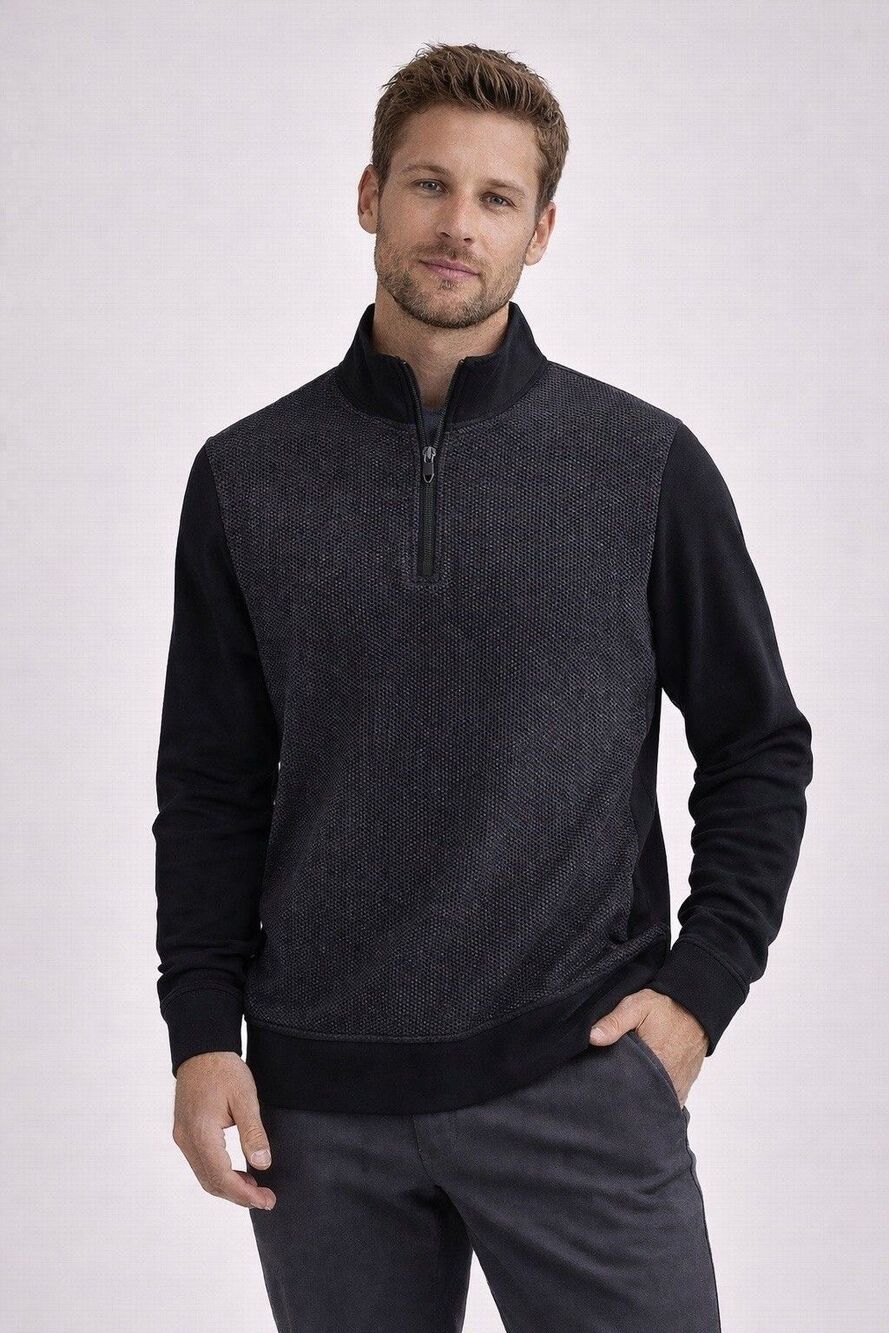 Ted Baker Hydes Textureblock Quarter Zip Pullover Gray Black XL Luxury Casual